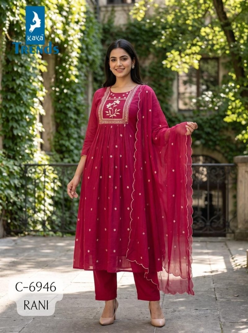 Dn 6946 By Kaya Mull Chanderi Kurti With Bottom Dupatta 